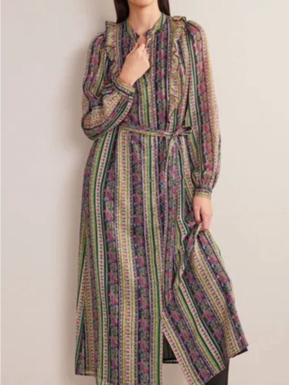 Boden Size 6 Ruffle Metallic Midi Dress Modern Prairie Cottagecore Victorian - Picture 11 of 11